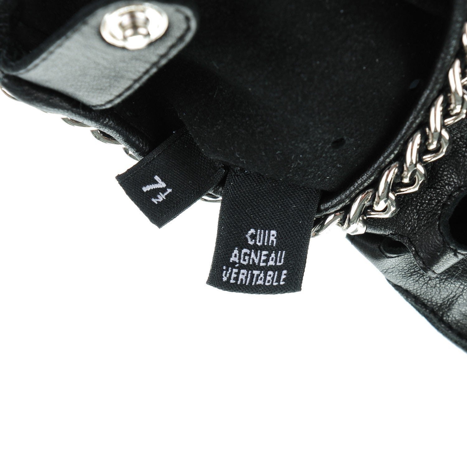 Chanel Lambskin Perforated Fingerless Chain CC Gloves 7.5 Black 6 of 10