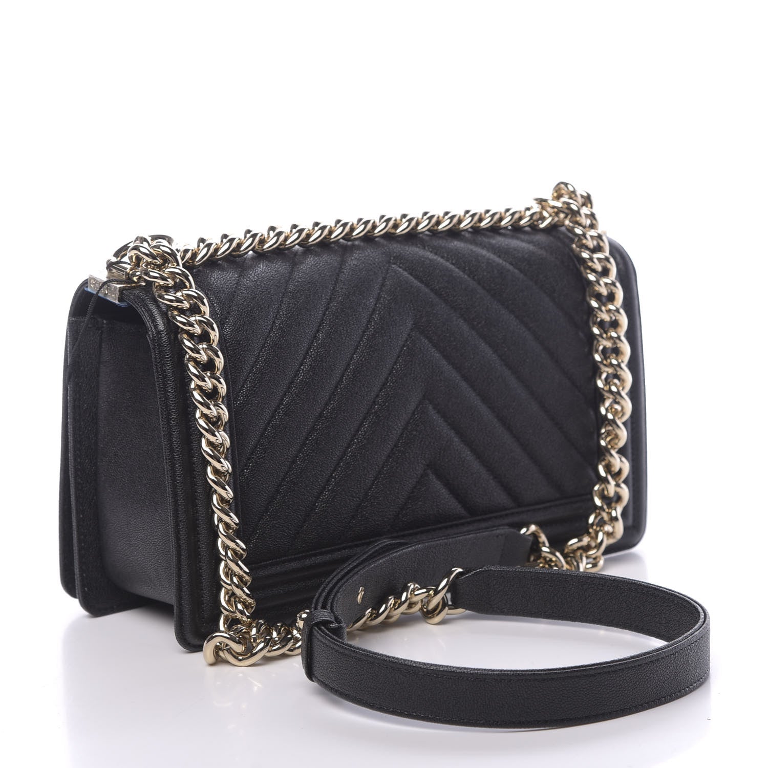 Chanel Caviar Chevron Quilted Medium Boy Flap Black 3 of 11