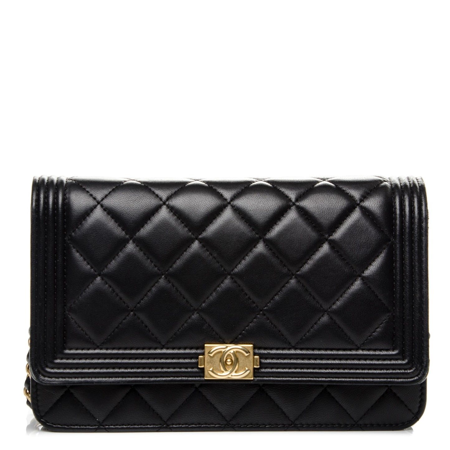 Lambskin Quilted Boy Wallet On Chain WOC Black