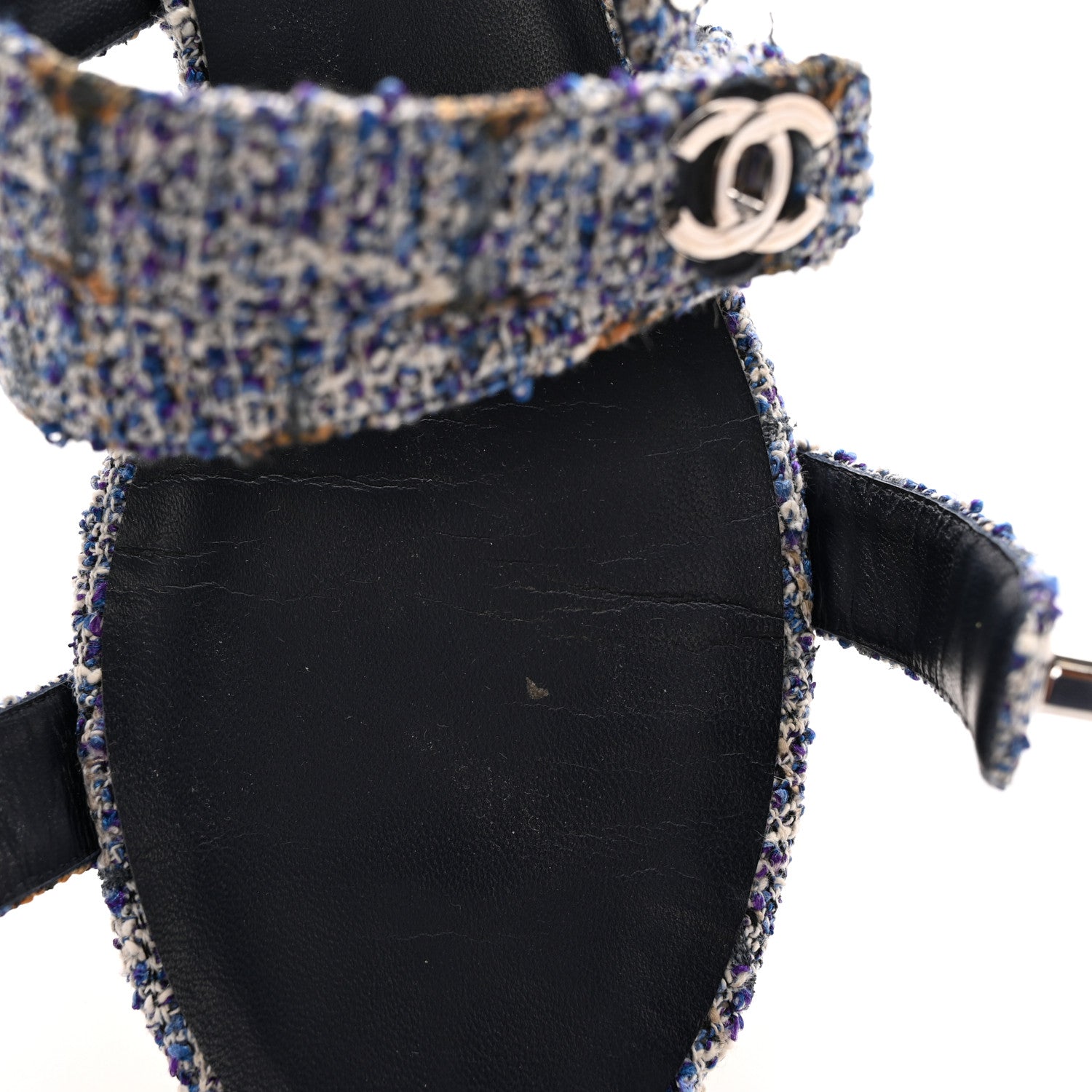 Chanel Tweed Lambskin CC Turnlock Mule Sandals 38 Blue Ecru Grey 13 of 14