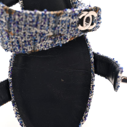 Chanel Tweed Lambskin CC Turnlock Mule Sandals 38 Blue Ecru Grey 13 of 14