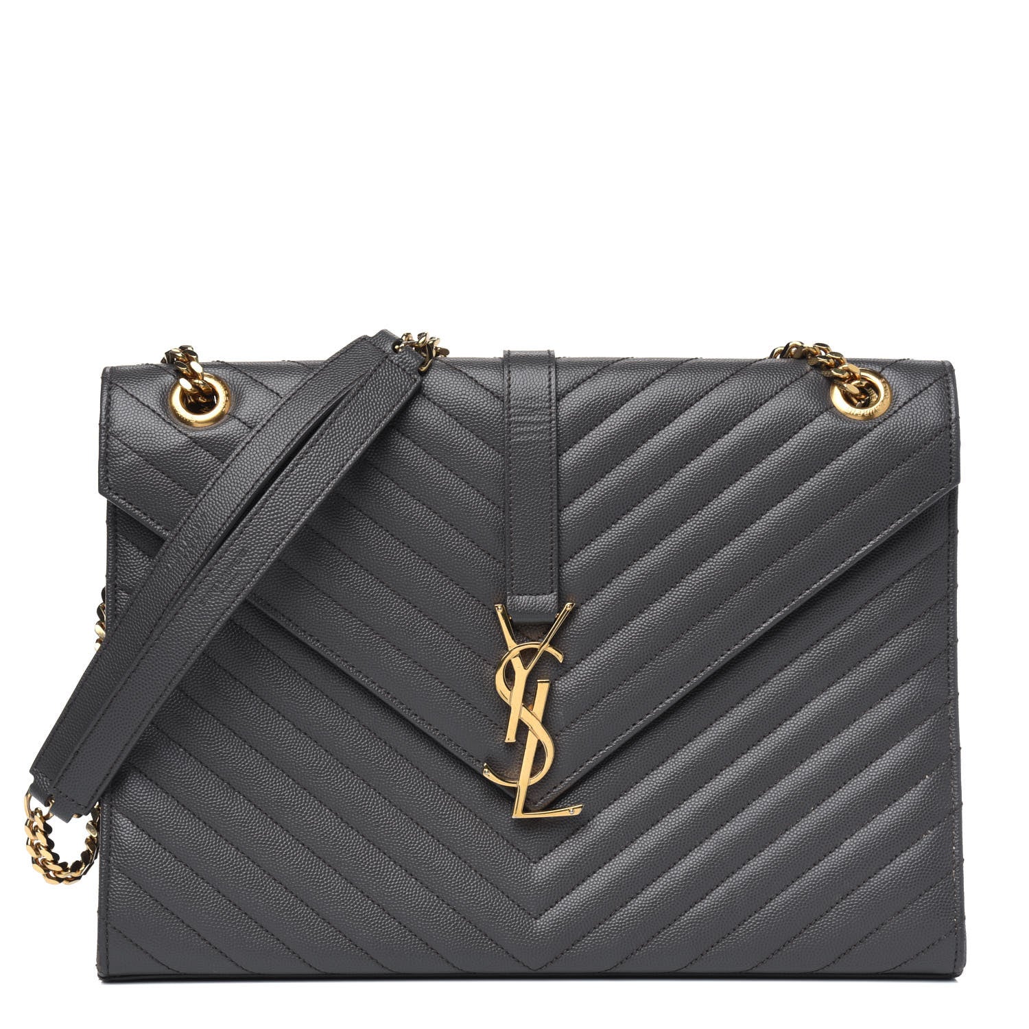 Saint Laurent Grain De Poudre Matelasse Chevron Large Monogram Satchel Earth 1 of 12
