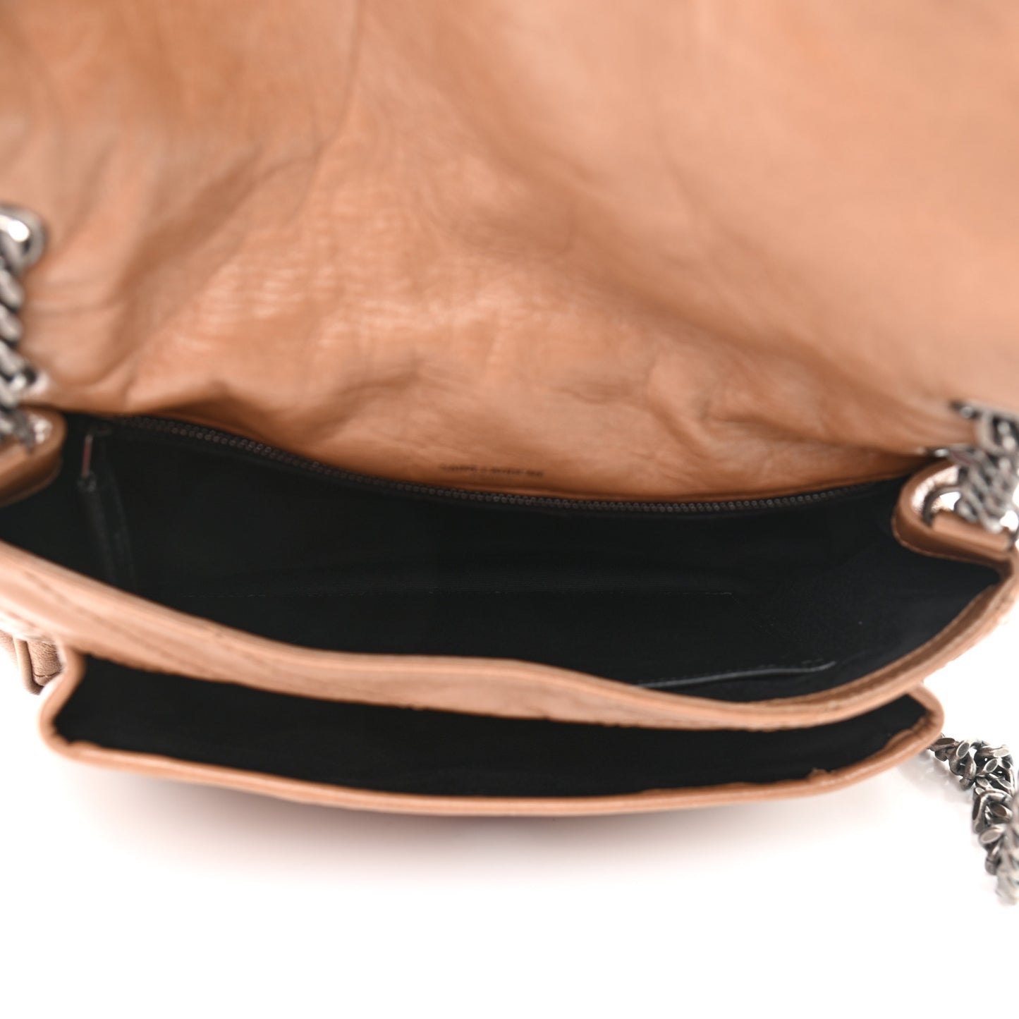 Crinkled Calfskin Matelasse Monogram Medium Niki Chain Satchel Natural Tan
