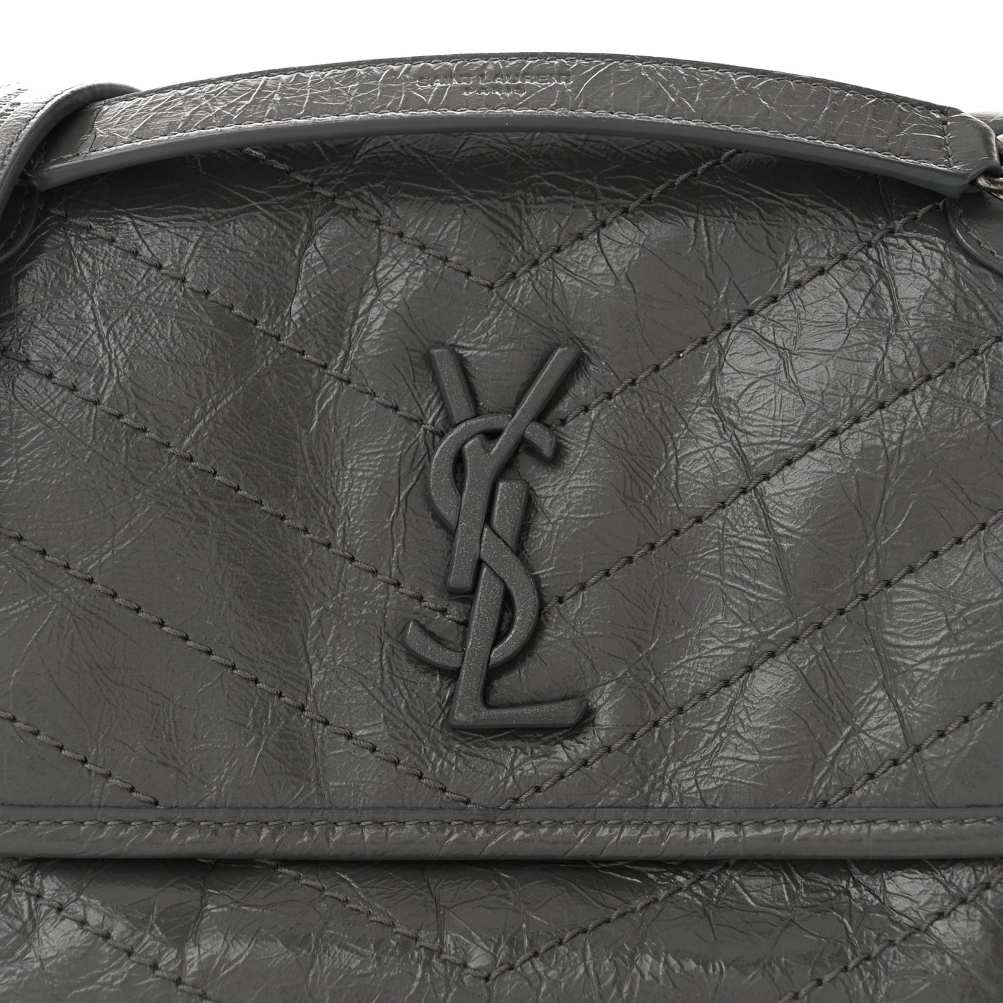 Crinkled Calfskin Matelasse Monogram Baby Niki Chain Satchel Storm