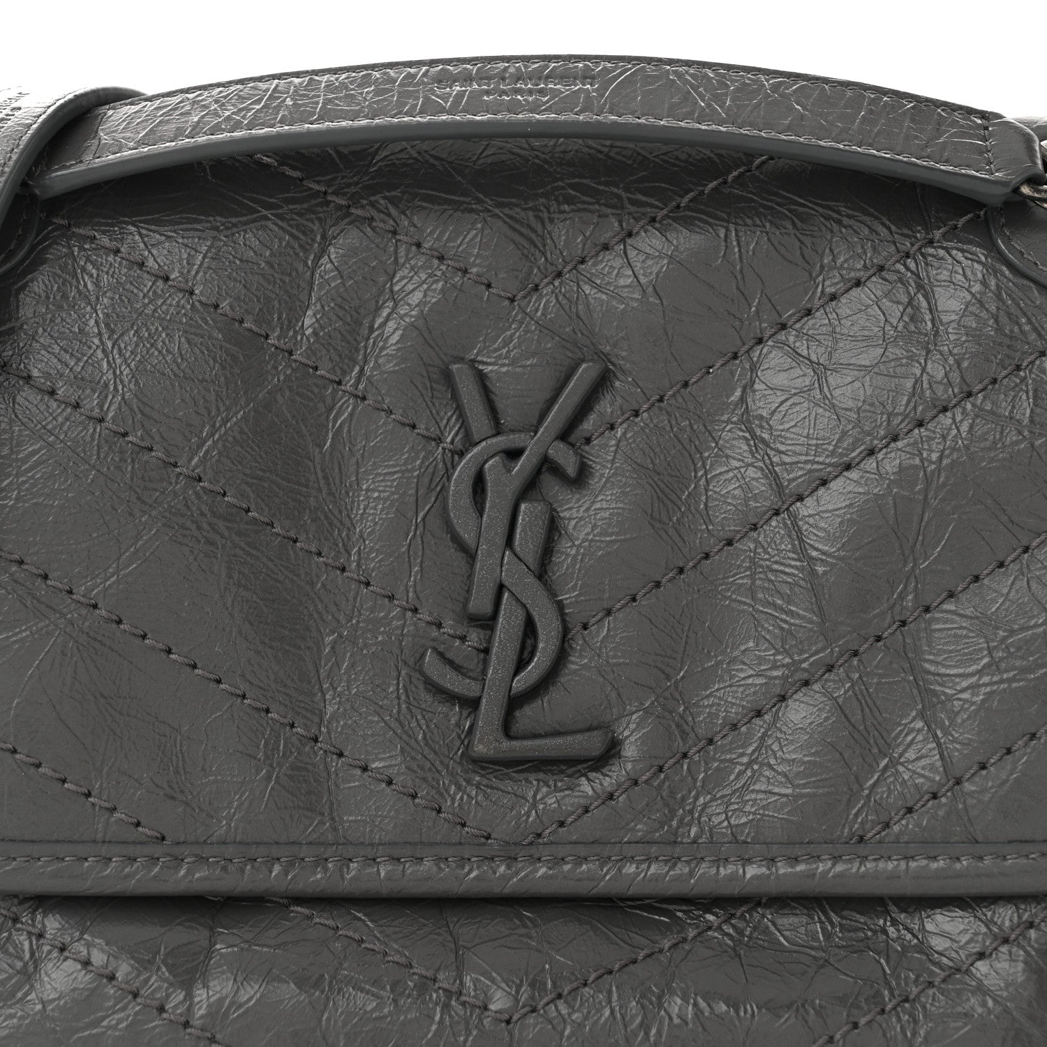 Saint Laurent Crinkled Calfskin Matelasse Monogram Baby Niki Chain Satchel Storm 8 of 11