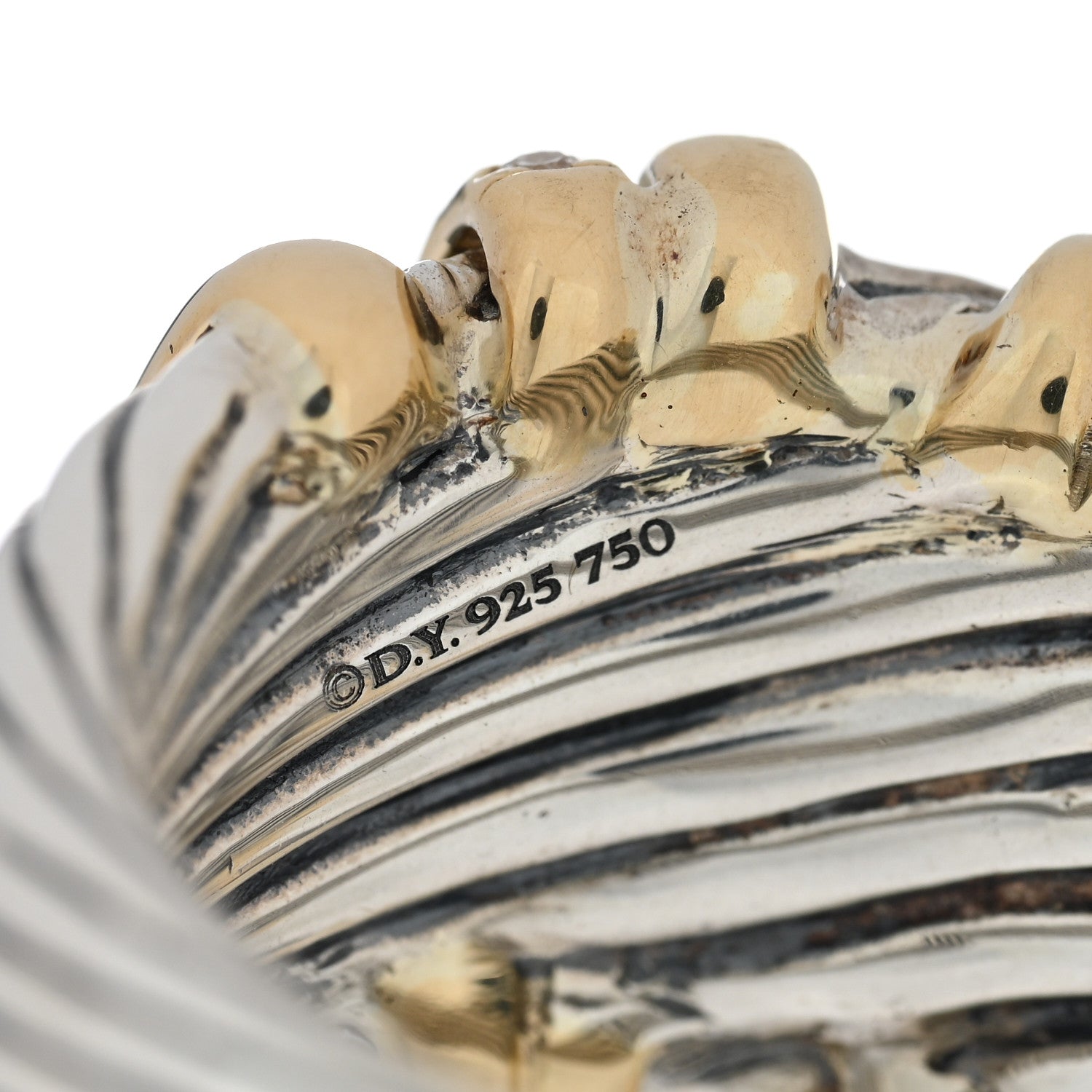 David Yurman Sterling Silver 18K Yellow Gold Diamond 15mmm Helena Ring 53 6.25 4 of 4