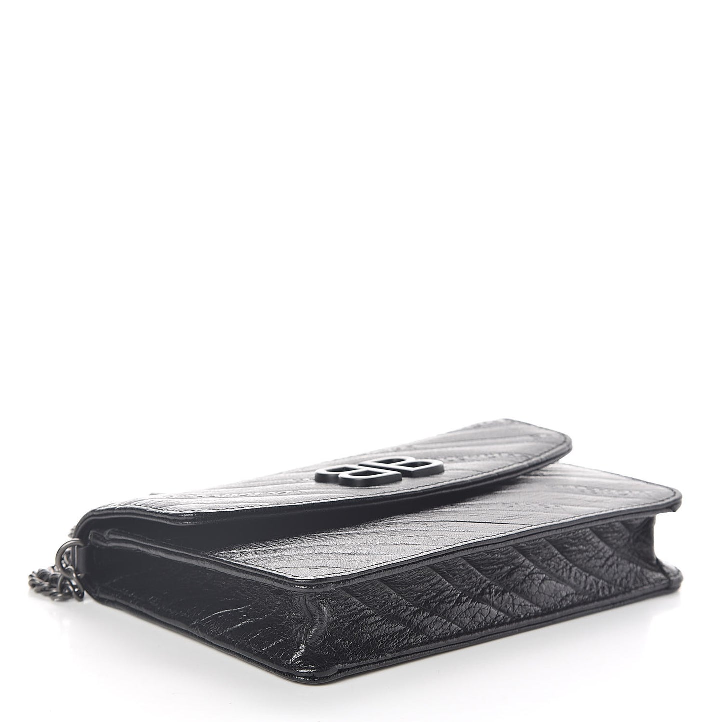 Shiny Goatskin Logo Embossed Monochrome BB Wallet On Chain Black