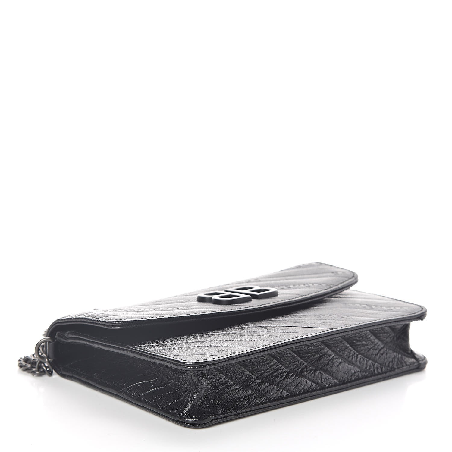 Balenciaga Shiny Goatskin Logo Embossed Monochrome BB Wallet On Chain Black 4 of 9
