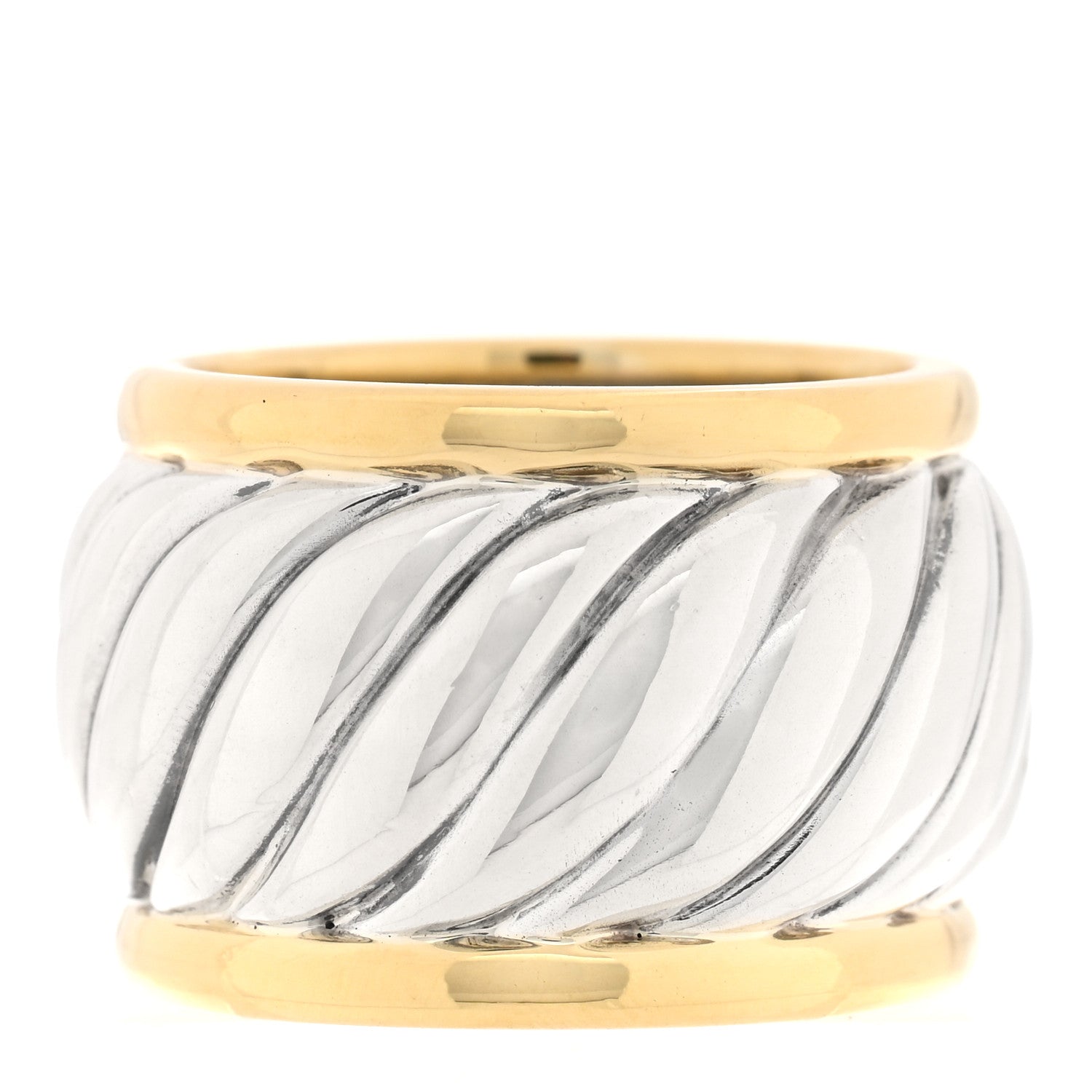 David Yurman Sterling Silver 18K Yellow Gold Cable Cigar Band Ring 55 7.25 1 of 4