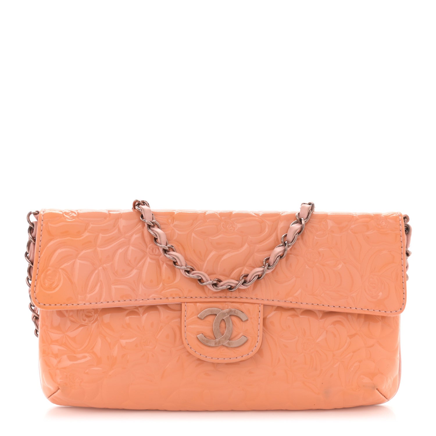 Chanel Patent Calfskin Camellia Embossed Flap Pochette Pink 1 of 13
