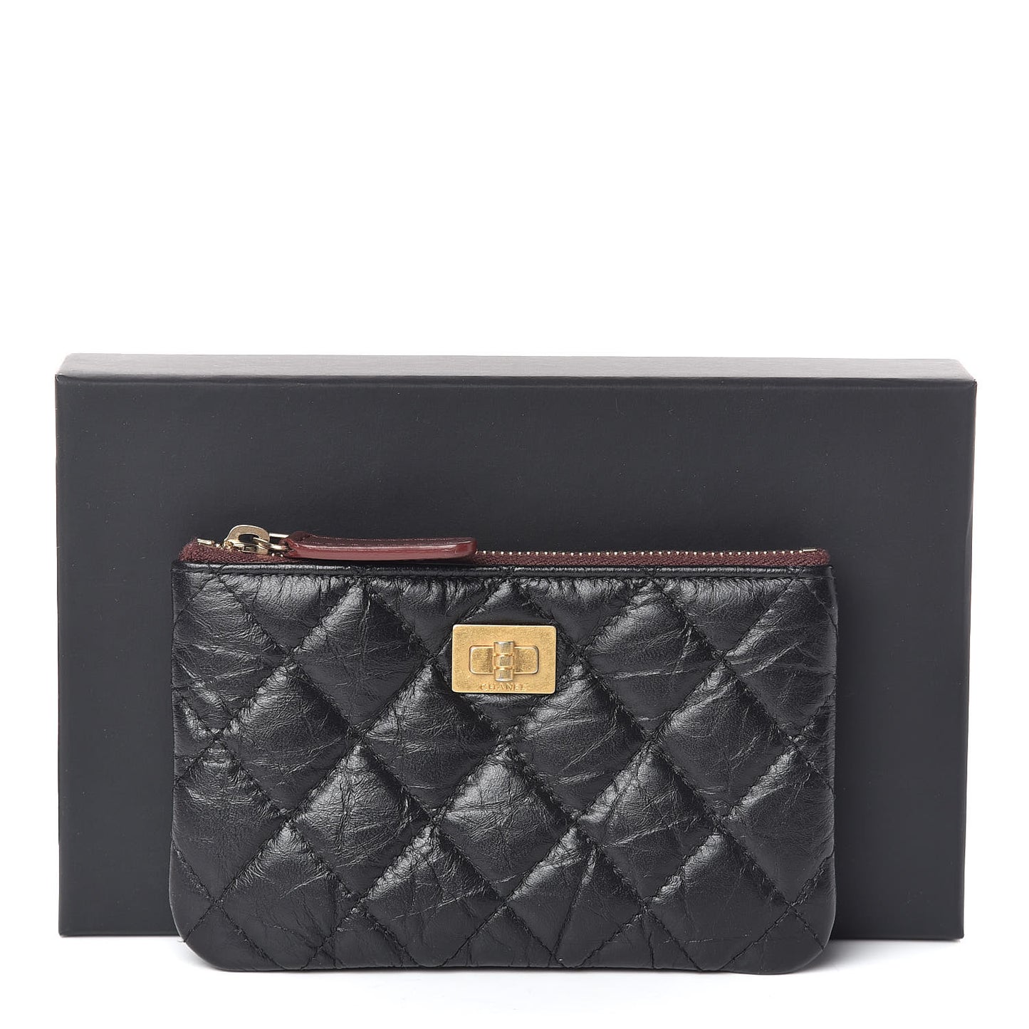 Aged Calfskin Quilted Small Reissue Cosmetic Case Black
