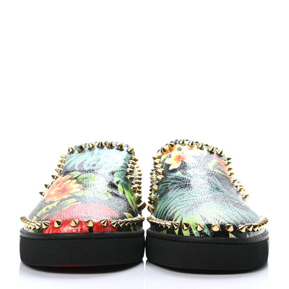 Christian Louboutin Crackled Calfskin Hawaii Print Mens Spikes Pik Boat Flats 40 Black 2 of 7