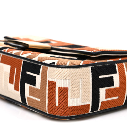 Fendi Canvas Vitello Seta FF Embroidered Baguette Brandy Black 11 of 11