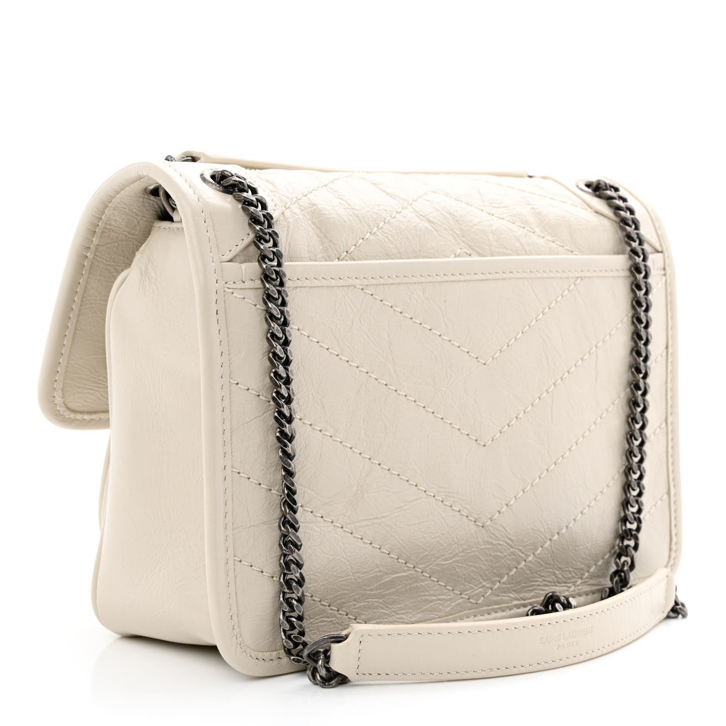 Crinkled Calfskin Matelasse Monogram Baby Niki Chain Satchel Ivory