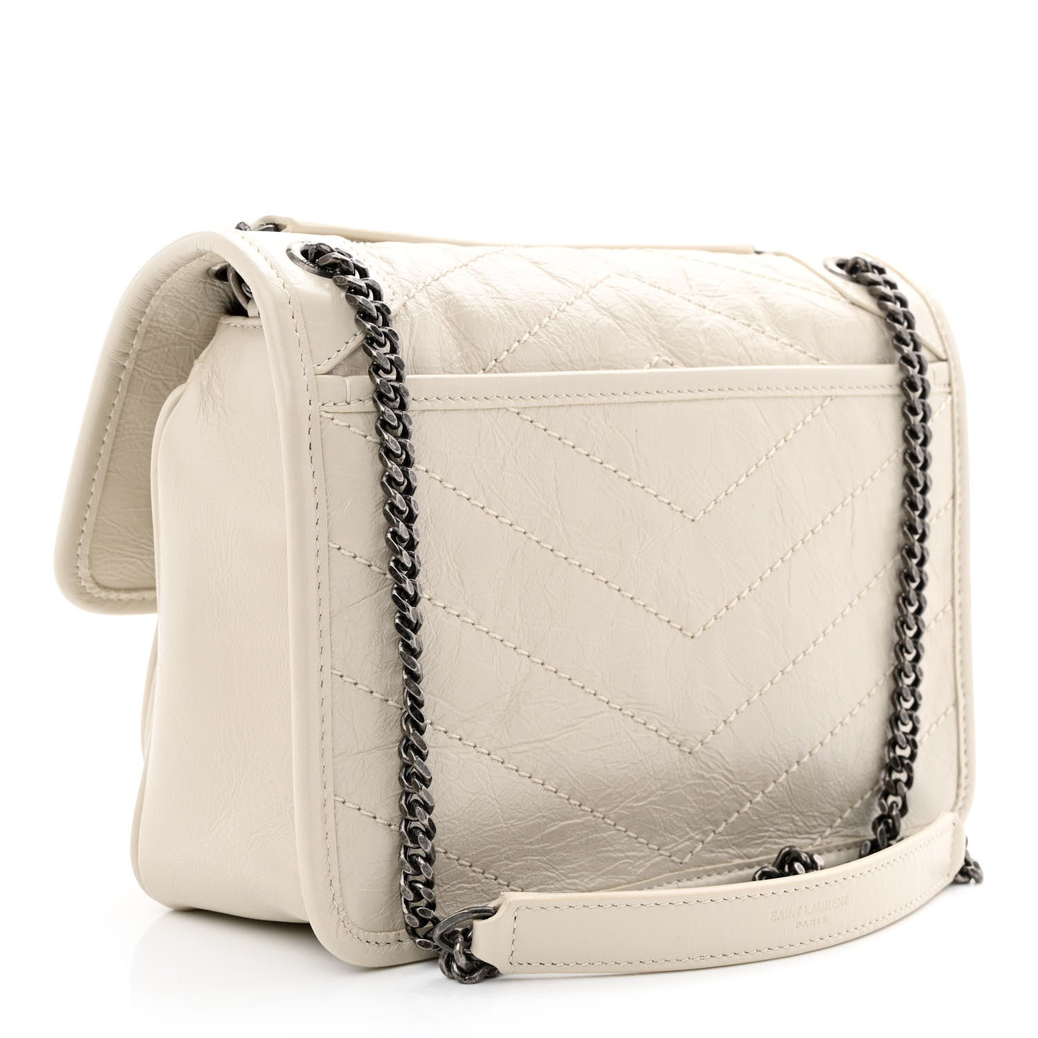 Saint Laurent Crinkled Calfskin Matelasse Monogram Baby Niki Chain Satchel Ivory 3 of 10