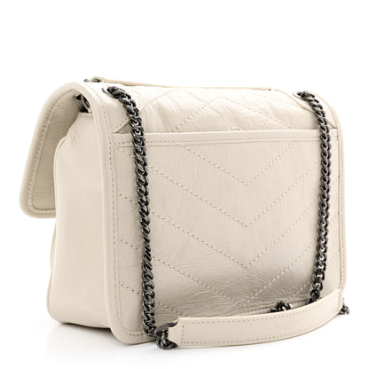 Saint Laurent Crinkled Calfskin Matelasse Monogram Baby Niki Chain Satchel Ivory 3 of 10
