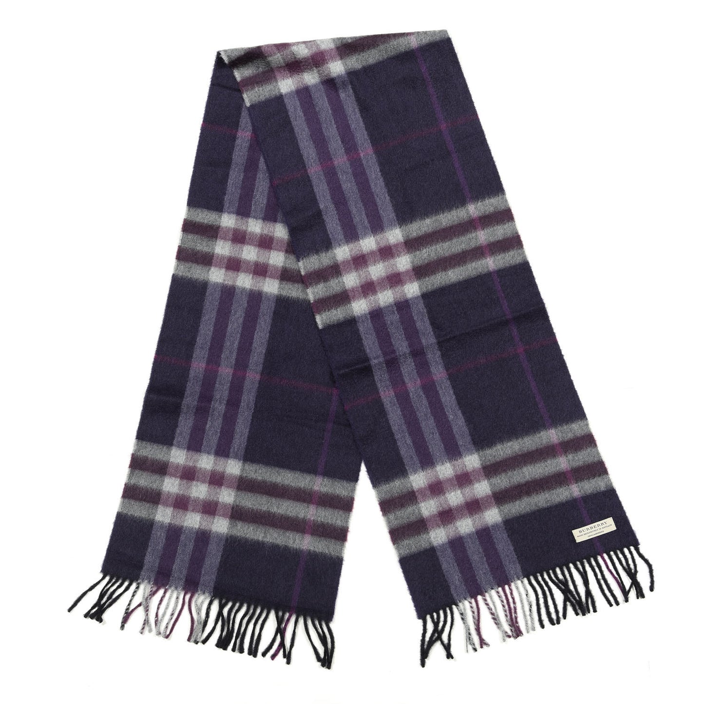 Cashmere Giant Check Fringe Scarf Purple