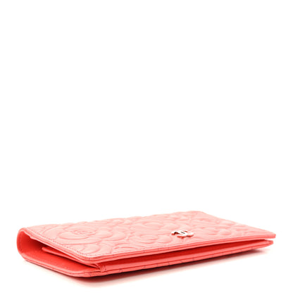 Chanel Lambskin Camellia Embossed Yen Wallet Pink 3 of 10