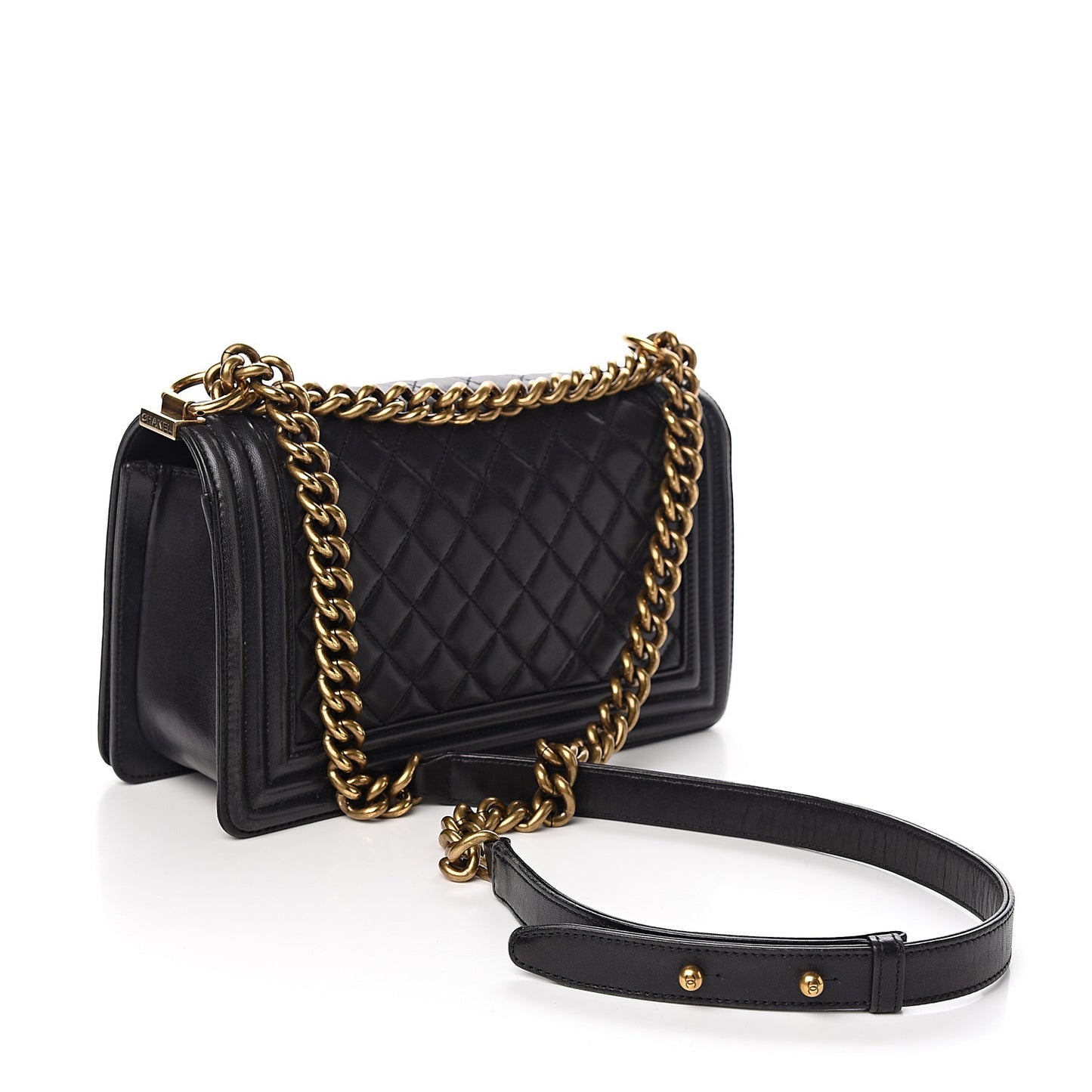 Lambskin Quilted Medium Boy Flap Black