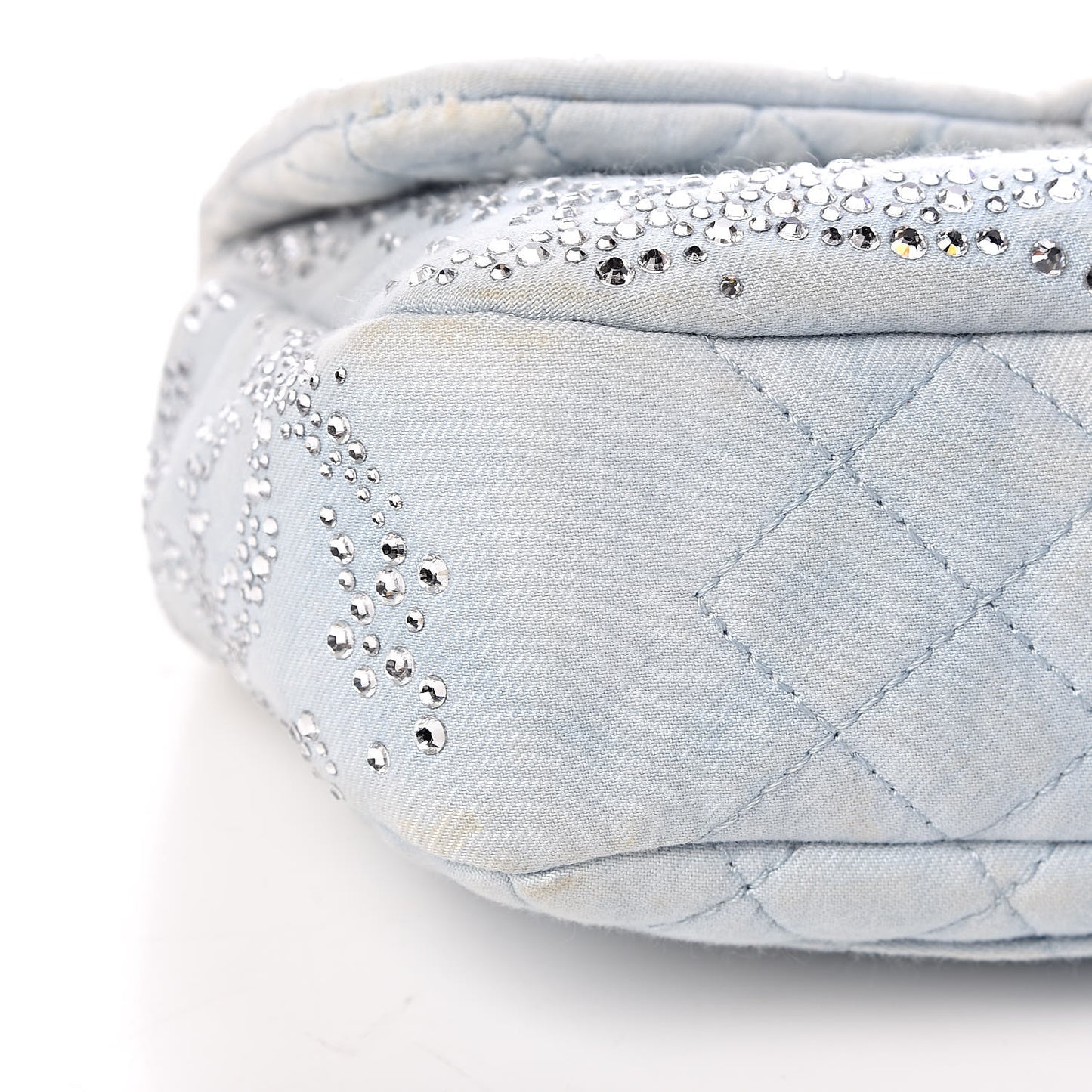 Denim Quilted Swarovski Crystal Flap Blue