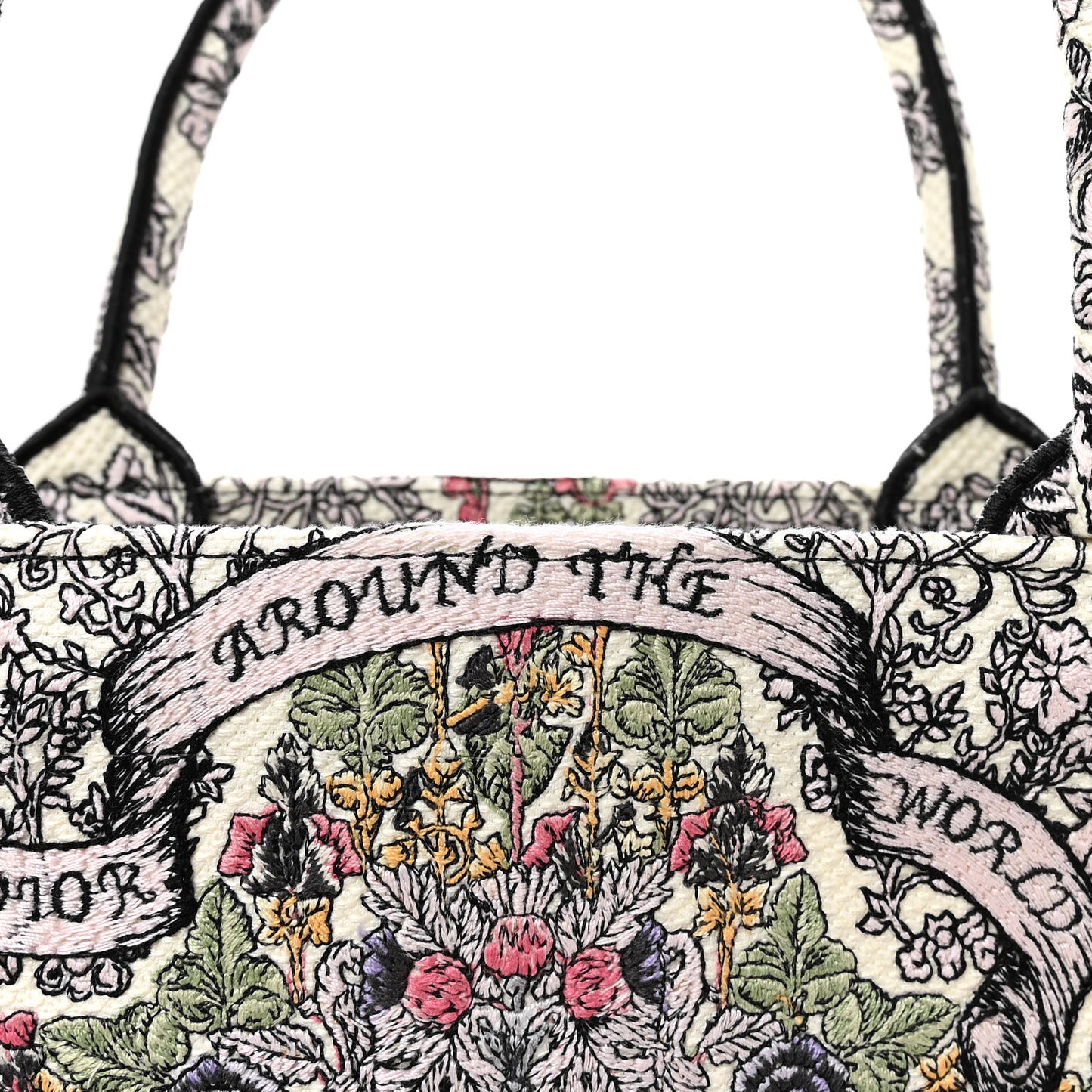 Canvas Embroidered Medium Around The World Book Tote White Multicolor