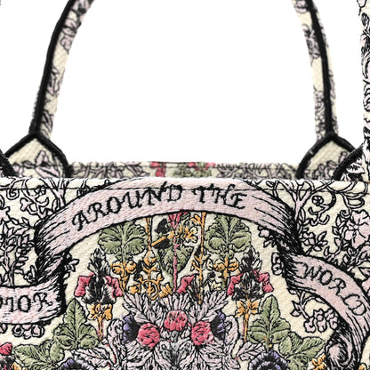 Christian Dior Canvas Embroidered Medium Around The World Book Tote White Multicolor 8 of 10
