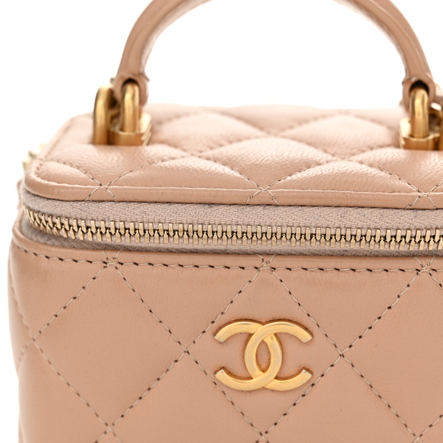 Chanel Lambskin Quilted Top Handle Mini Vanity Case With Chain Beige 12 of 12