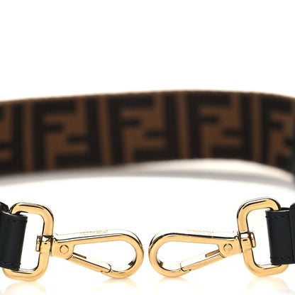 Fendi Jacquard Ribbon Vitello King FF Adjustable Strap You Fango Marrone Black 3 of 5