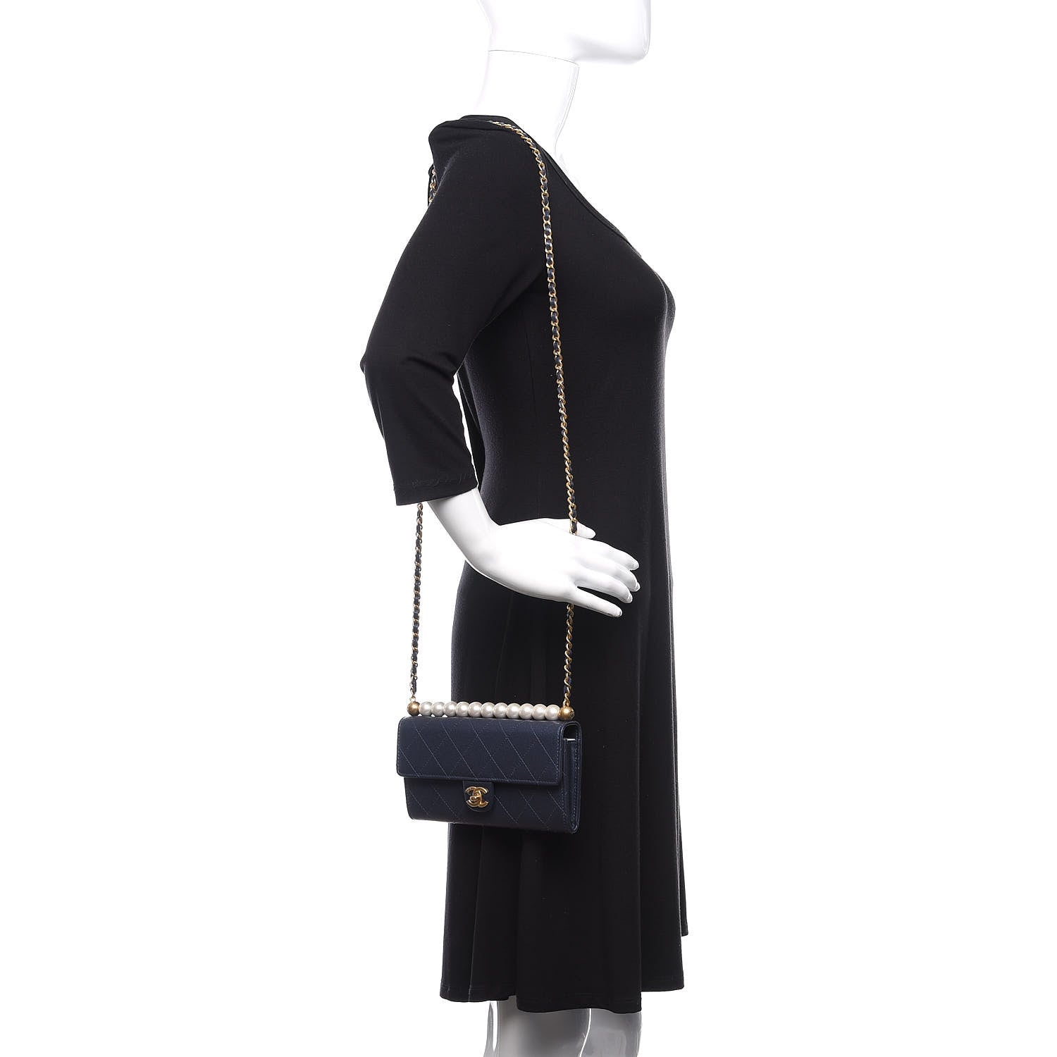 Chanel Iridescent Lambskin Quilted Chic Pearls Clutch With Chain Blue 2 of 12