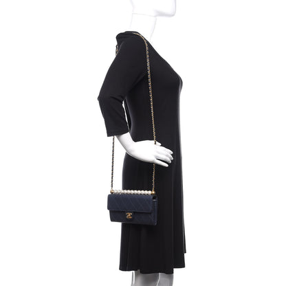 Chanel Iridescent Lambskin Quilted Chic Pearls Clutch With Chain Blue 2 of 12