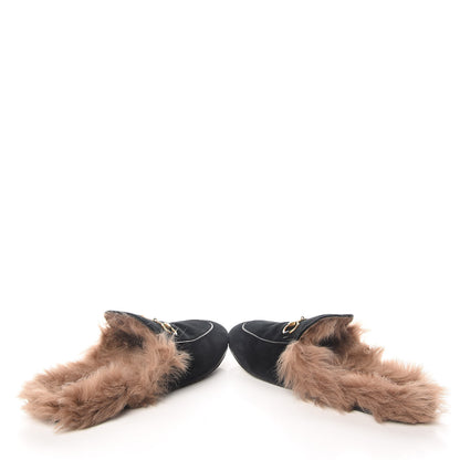 Gucci Velvet Fur Womens Princetown Slippers 37 Black 6 of 10