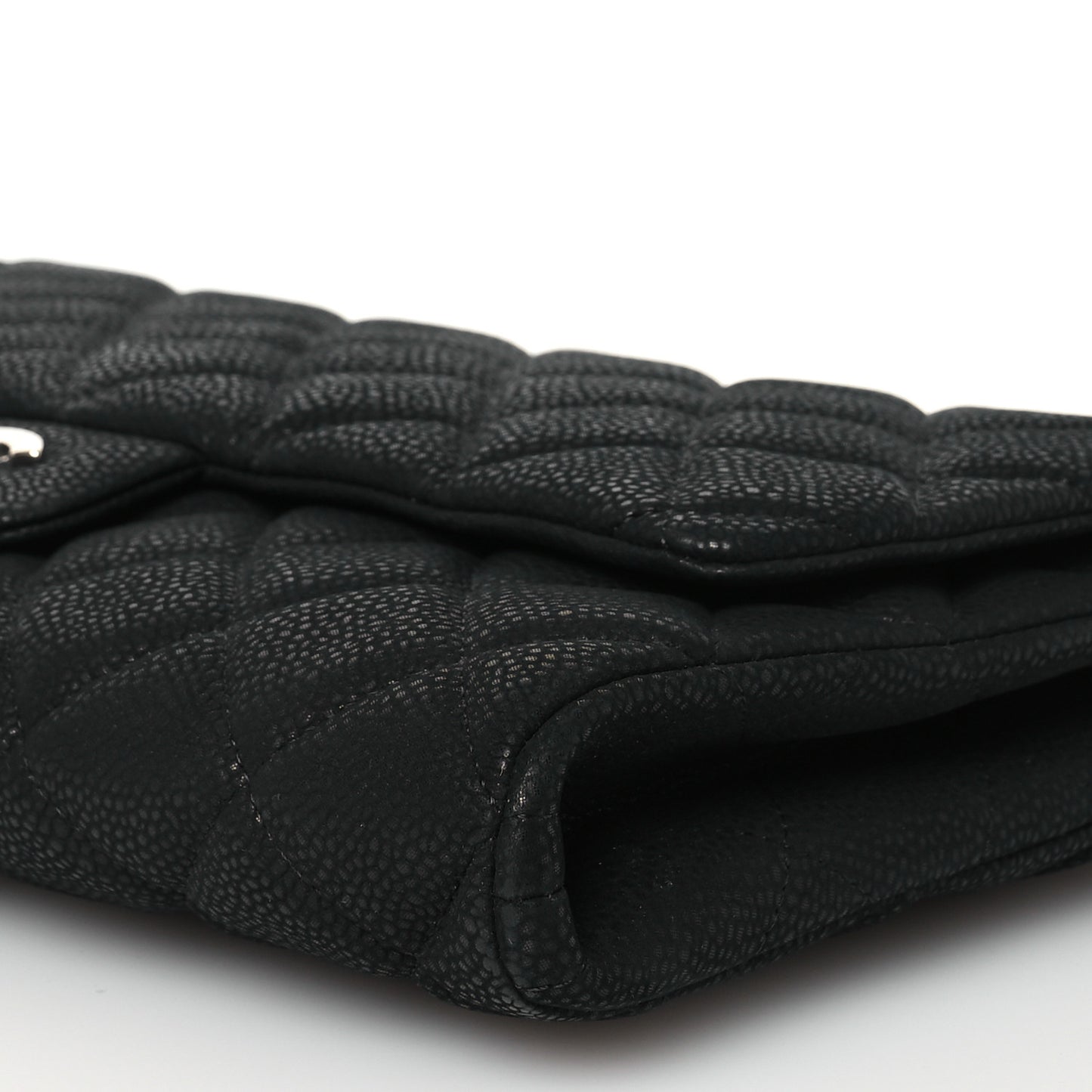 Iridescent Caviar Quilted Clutch With Chain Flap Black