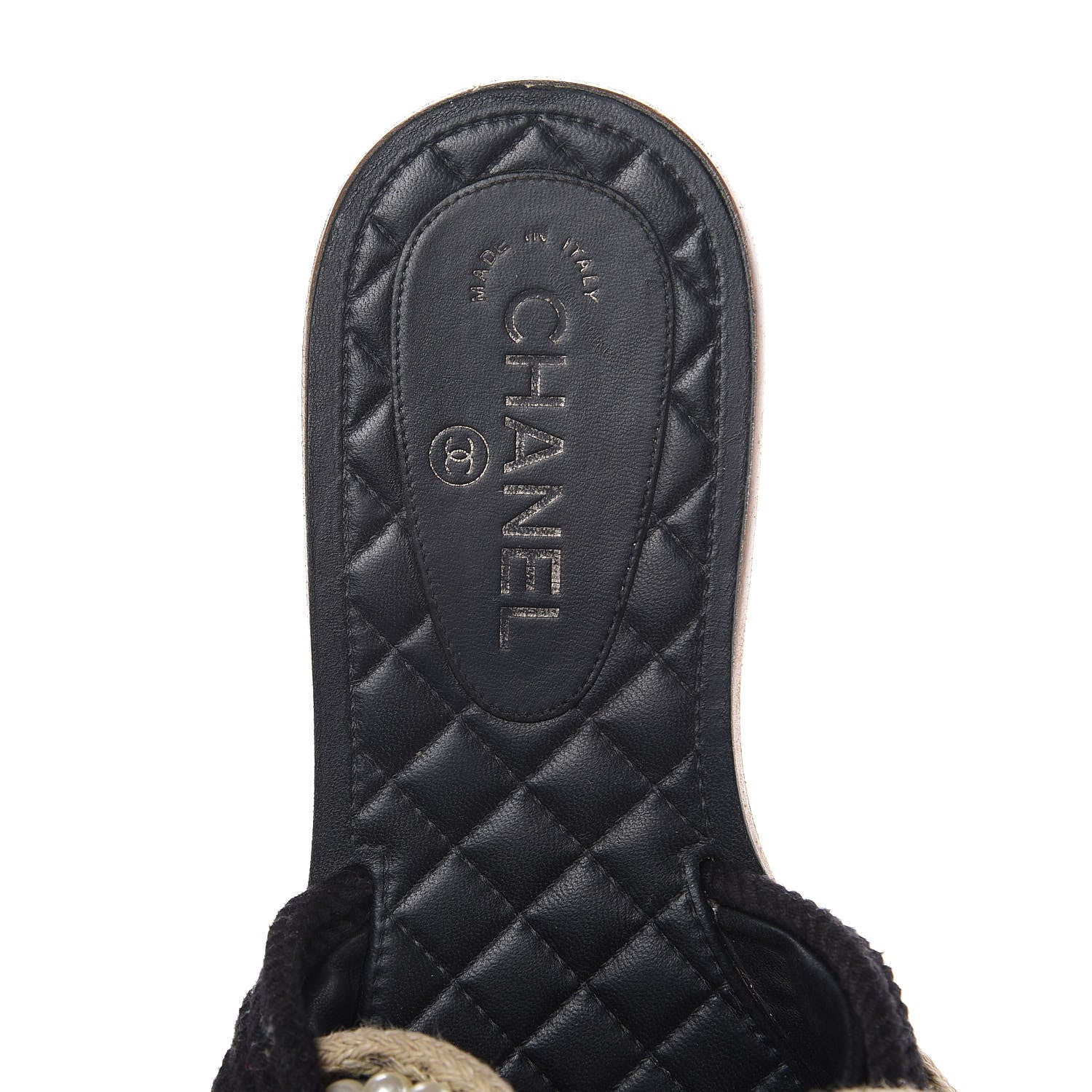 Chanel Lambskin Pearl Cord CC Mules 38 Black Beige 6 of 9