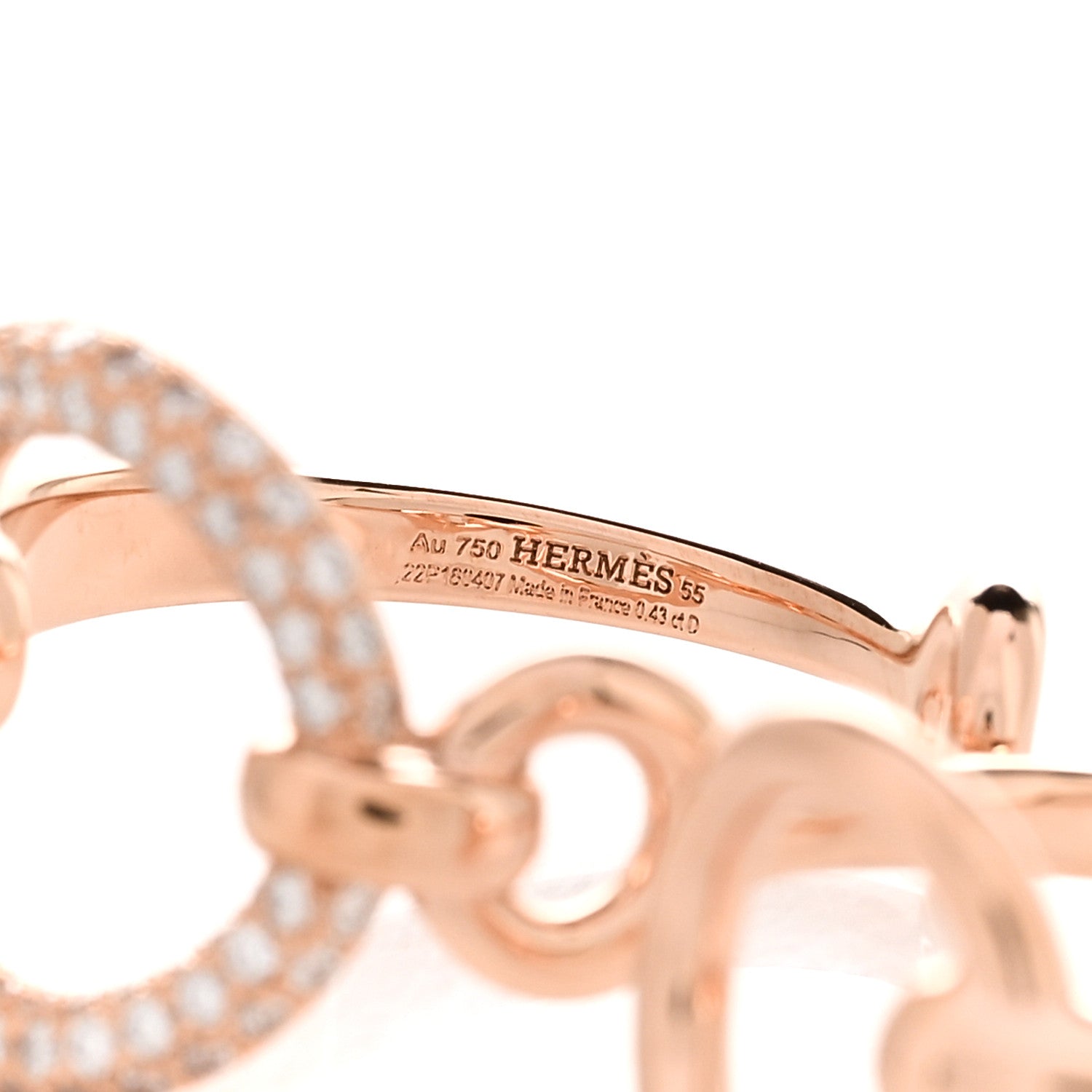 Hermes 18K Rose Gold Diamond GM Filet d'Or Double Ring 54 7 4 of 5