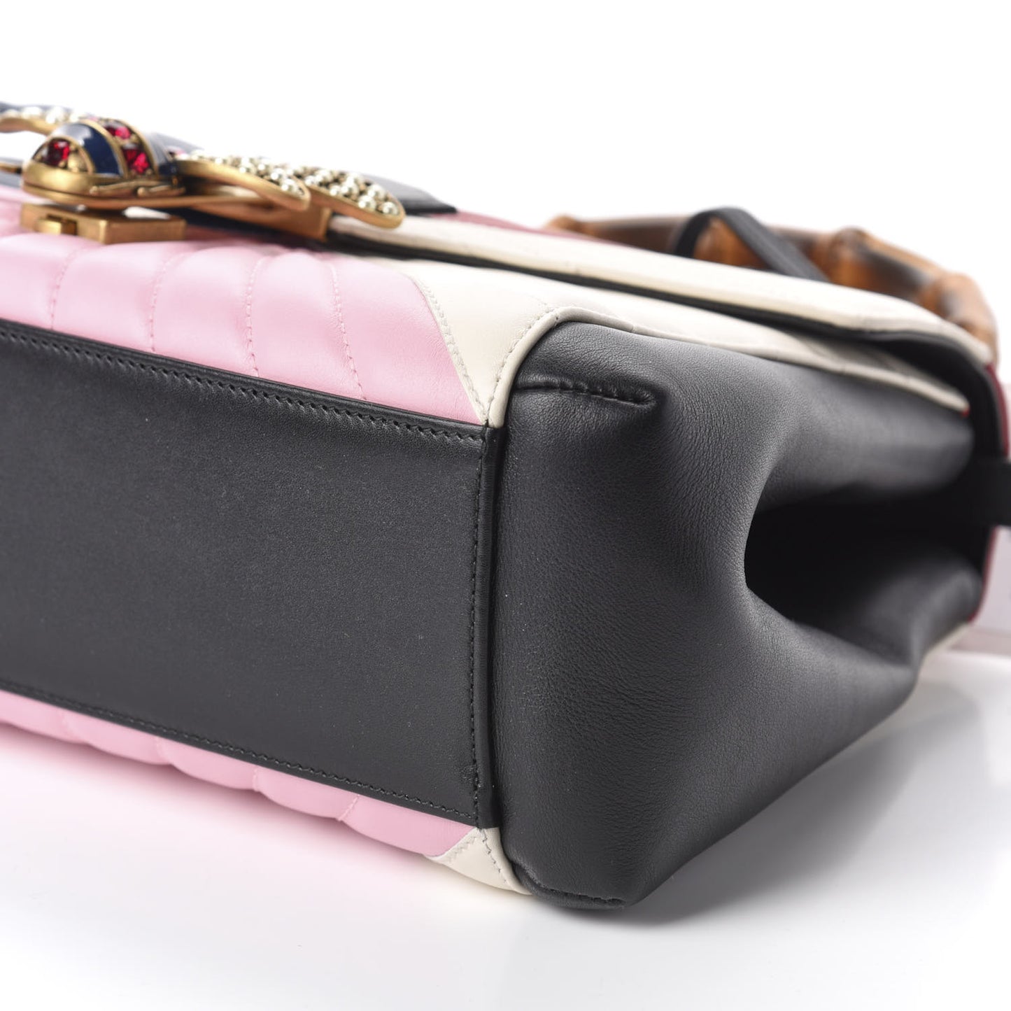 Calfskin Bamboo Trapuntata Queen Margaret Top Handle Bag Blue Agata Hibiscus Red Mystic White Sugar Pink
