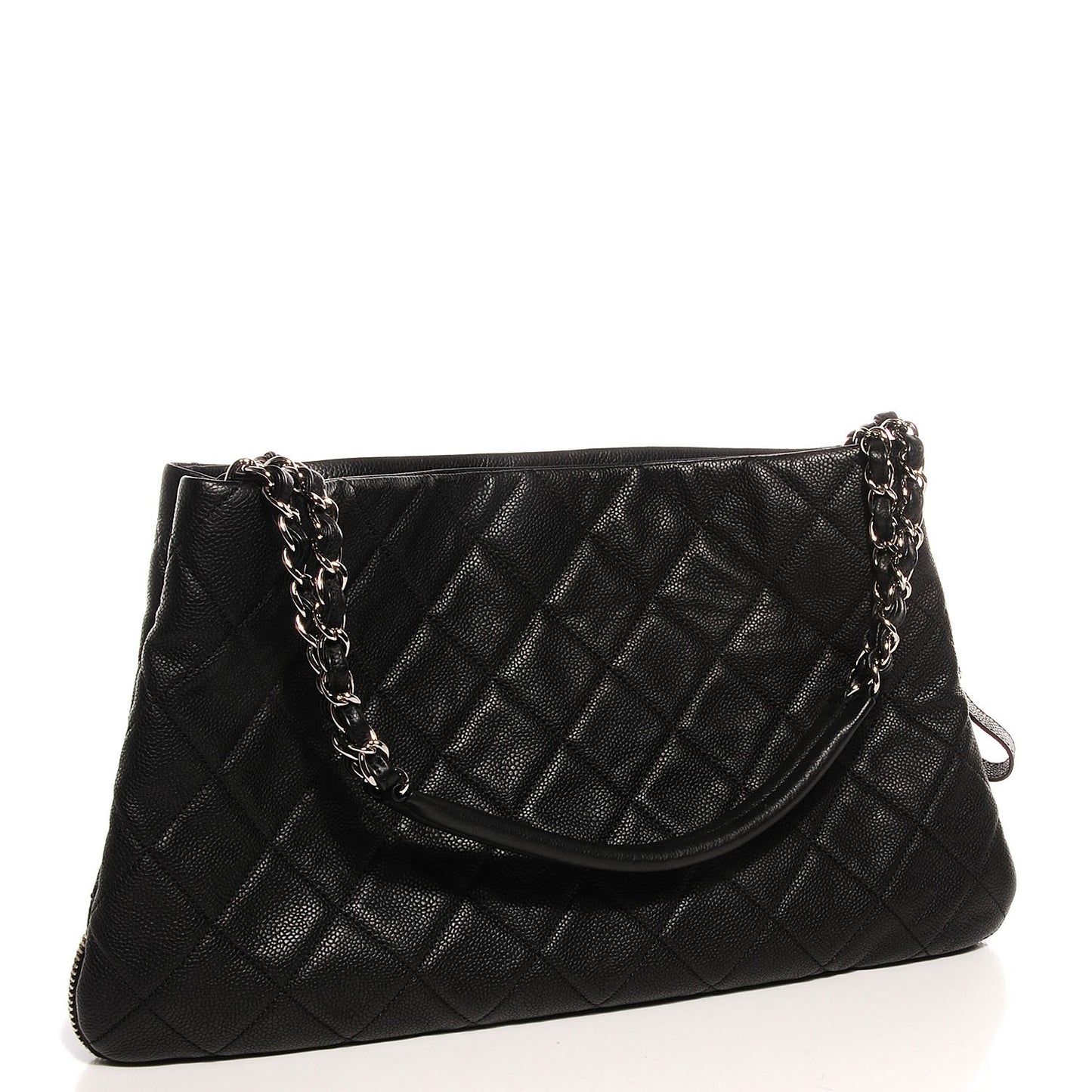 Caviar Expandable Zip Shoulder Bag Black