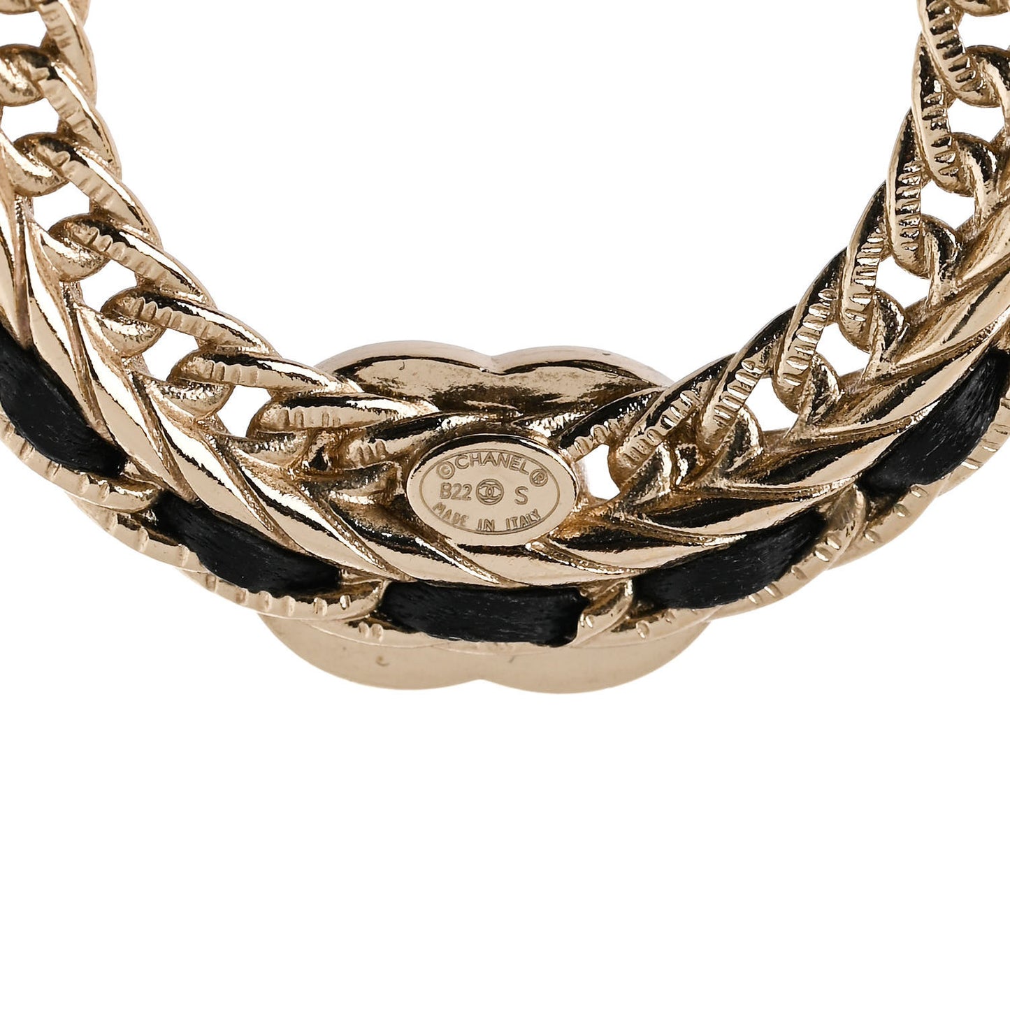 Crystal Lambskin CC Chain Hoop Earrings Gold Black