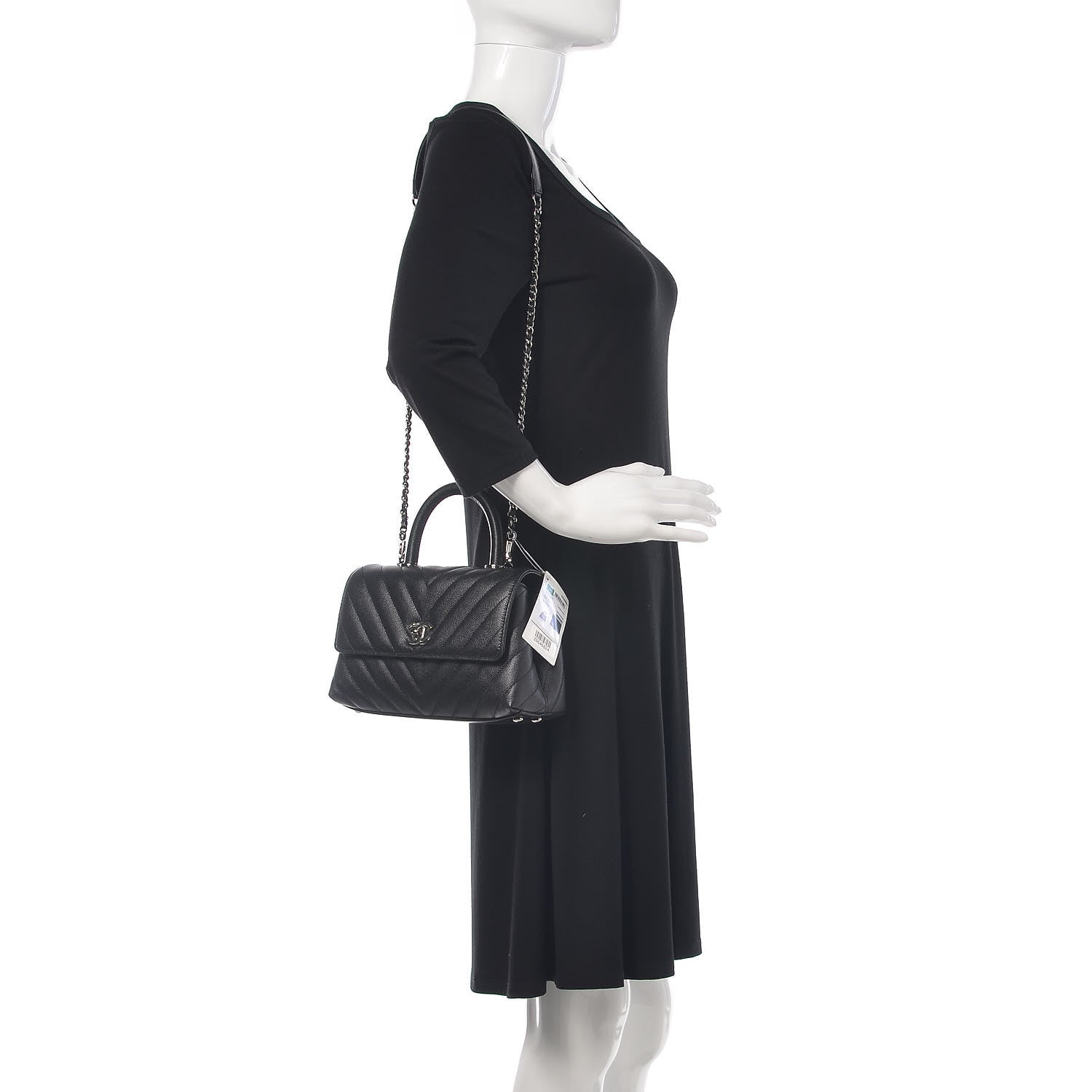Chanel Caviar Chevron Quilted Mini Coco Handle Flap Black 3 of 11