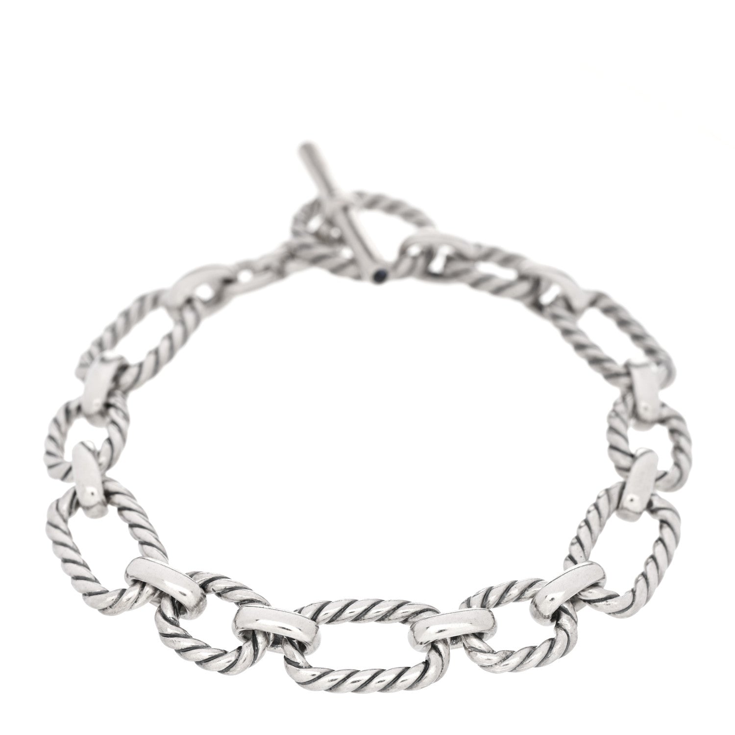 David Yurman Sterling Silver Blue Sapphire 9.5mm Cushion Link Bracelet 1 of 3