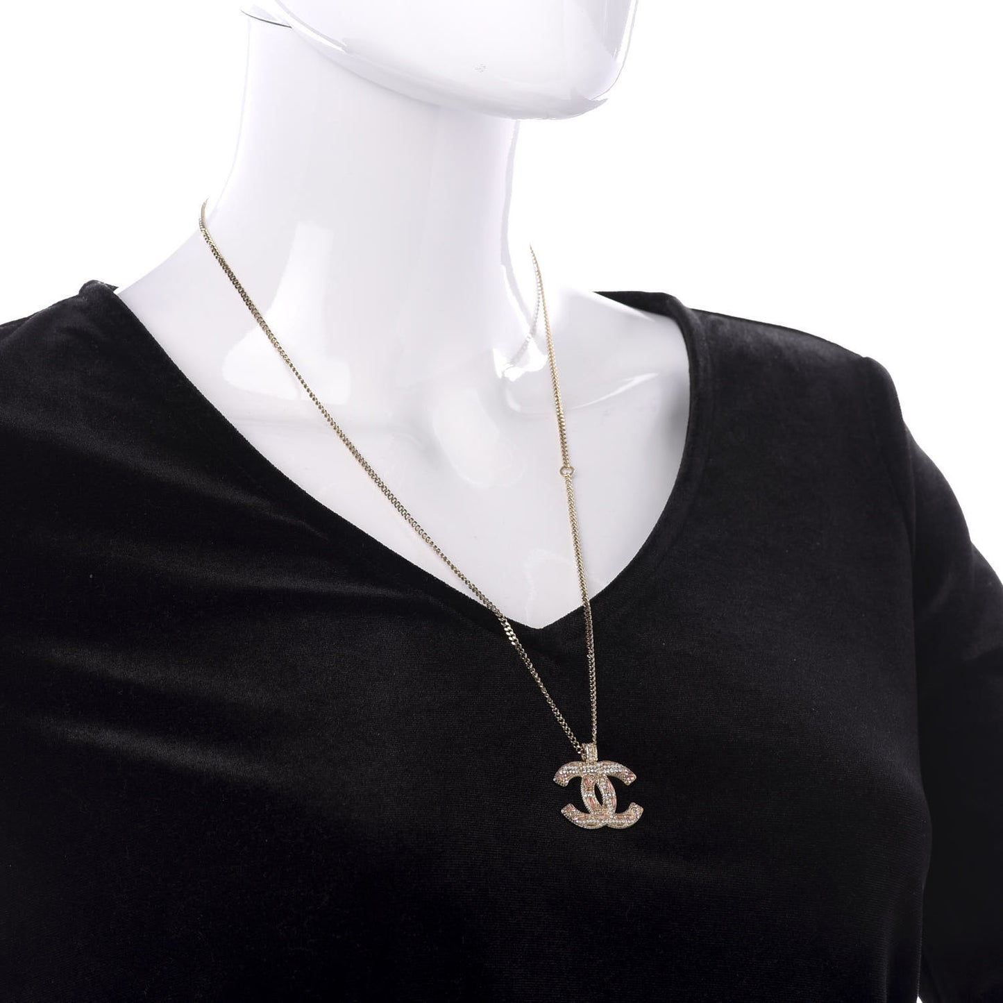 Crystal Enamel Tweed Effect CC Necklace Gold
