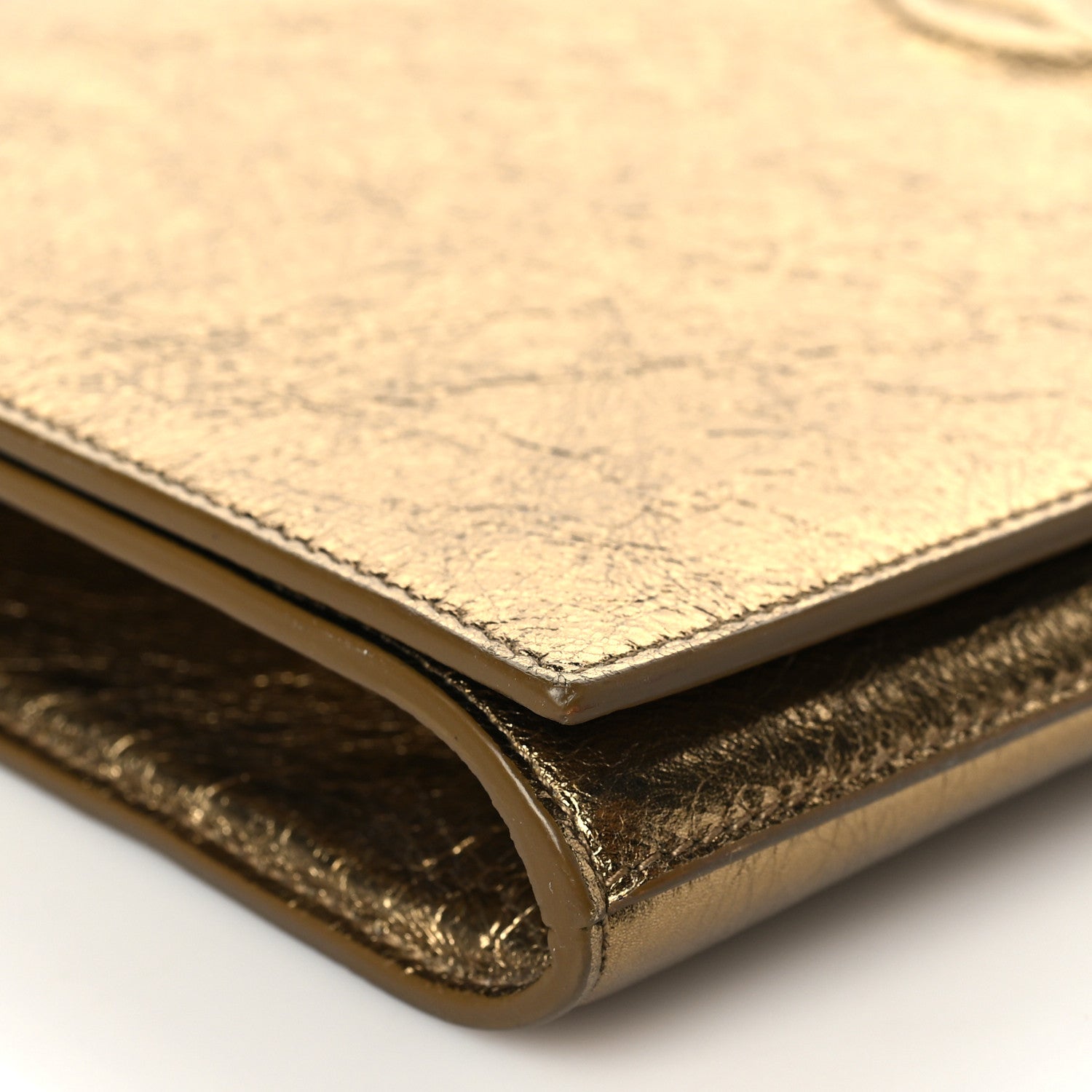 Saint Laurent Metallic Textured Calfskin Monogram Large Belle De Jour Clutch Gold 8 of 10