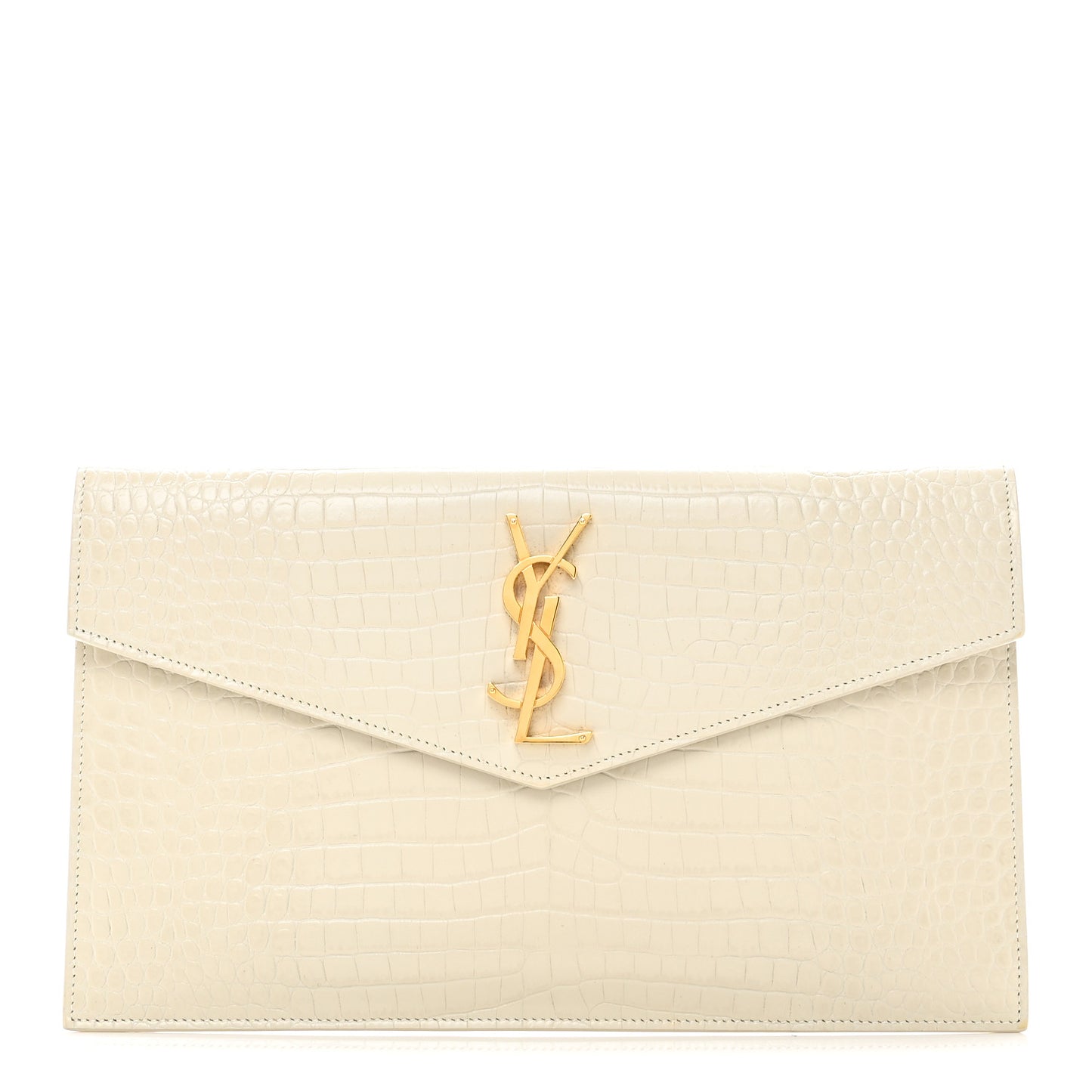Calfskin Crocodile Embossed Uptown Monogram Pouch Crema Soft