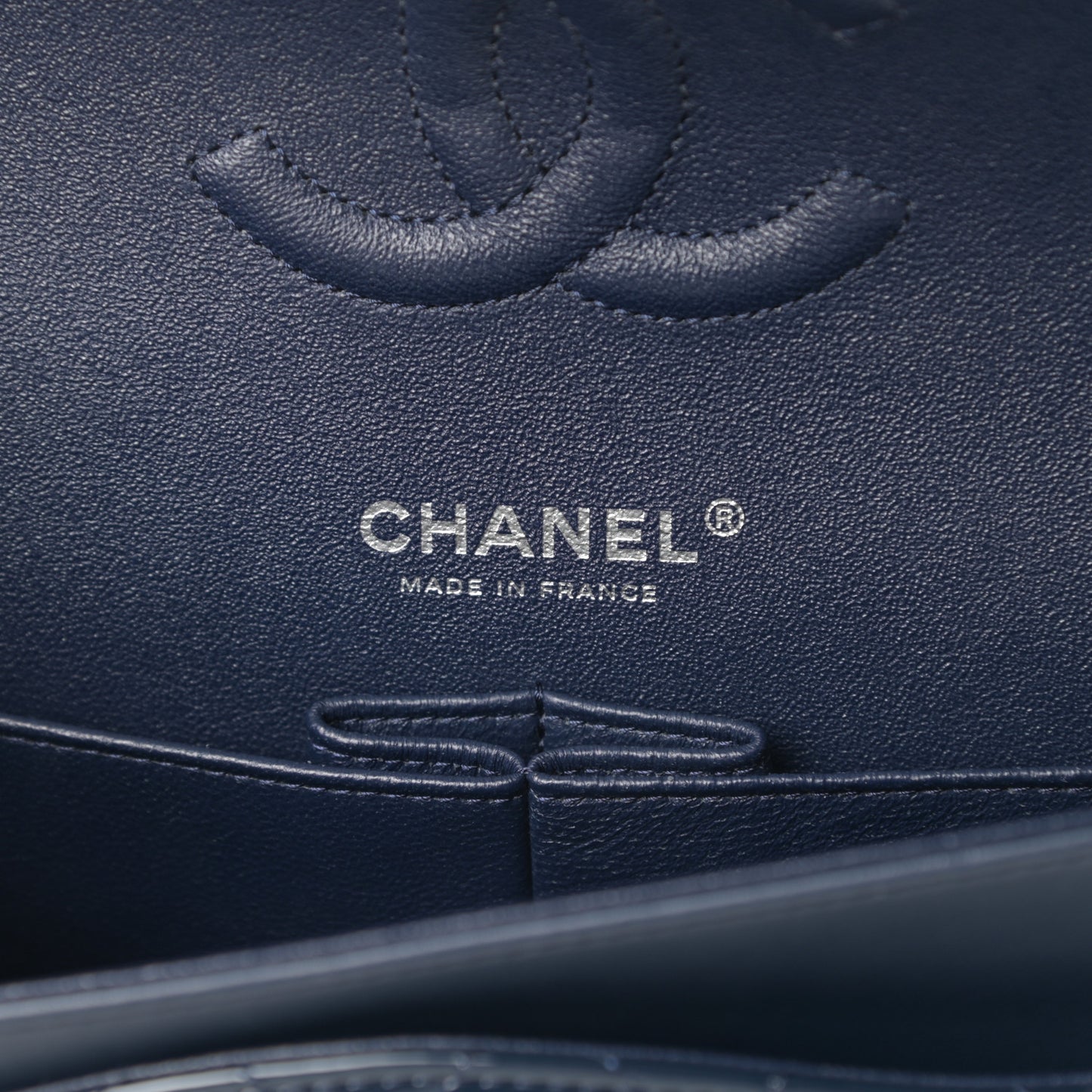 Patent Quilted Medium Double Flap Navy
