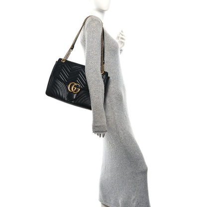 Gucci Calfskin Matelasse Medium GG Marmont Shoulder Bag Black 2 of 12
