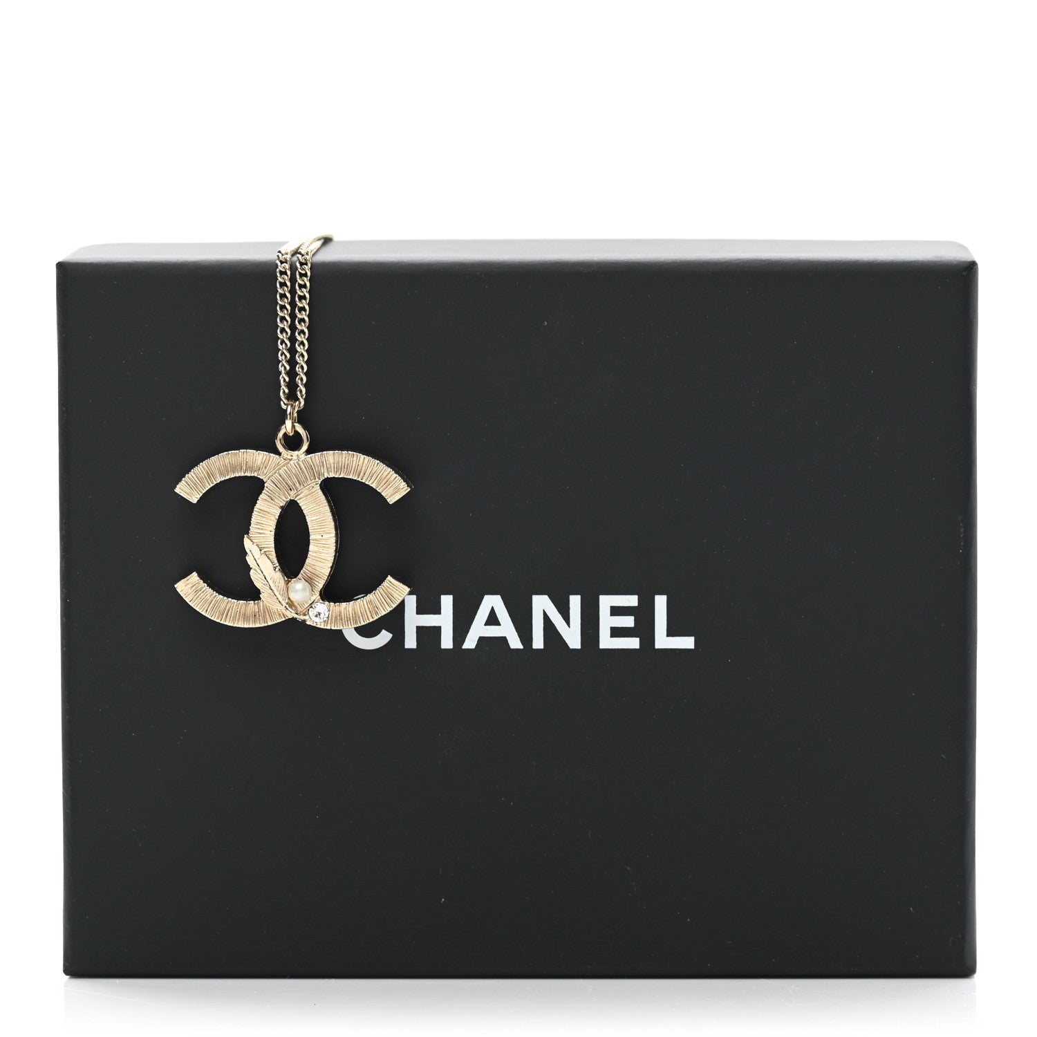 Chanel Pearl Crystal Leaf CC Necklace Gold 7 of 7