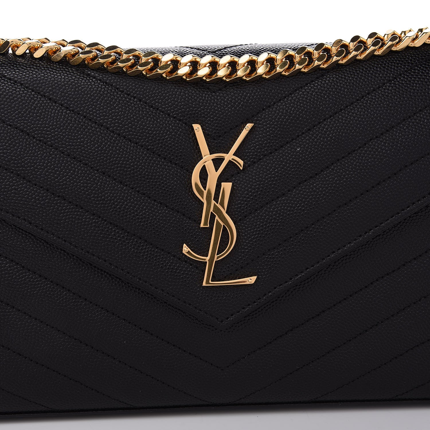 Saint Laurent Grain De Poudre Matelasse Chevron Monogram Chain Wallet Black 9 of 10