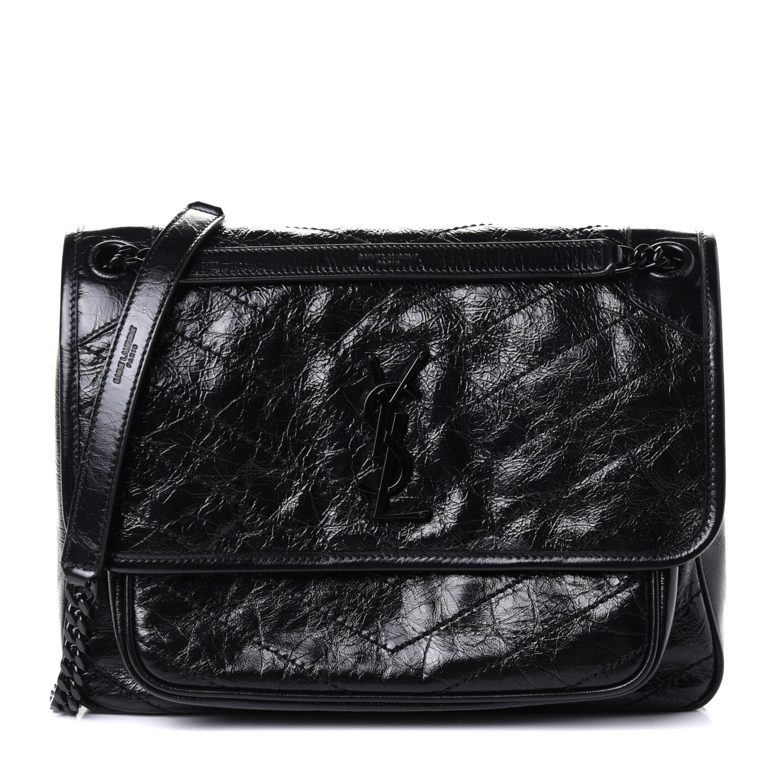 Saint Laurent Crinkled Calfskin Matelasse Monogram Medium Niki Chain Satchel Black 2 of 8
