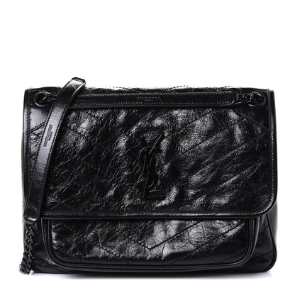 Saint Laurent Crinkled Calfskin Matelasse Monogram Medium Niki Chain Satchel Black 2 of 8