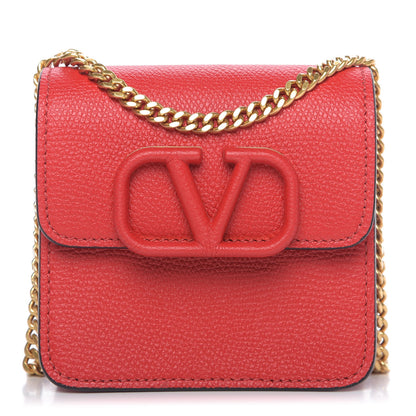 Valentino Garavani Grainy Calfskin Vlogo Compact Wallet with Chain Rouge Pur 1 of 8