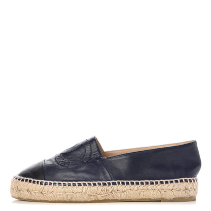 Chanel Lambskin CC Espadrilles 38 Navy Black 1 of 9